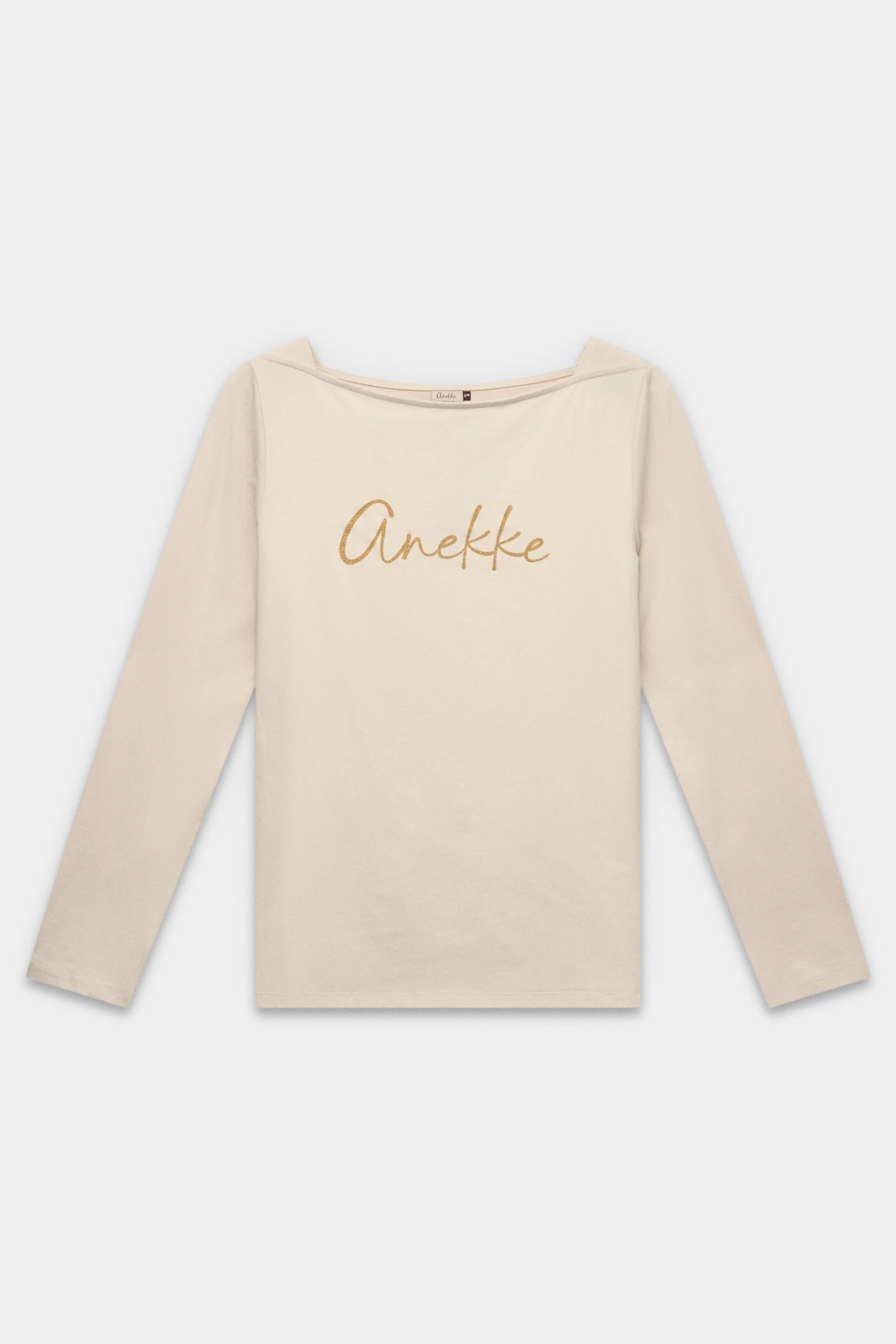 Camiseta de manga larga beige y logo
