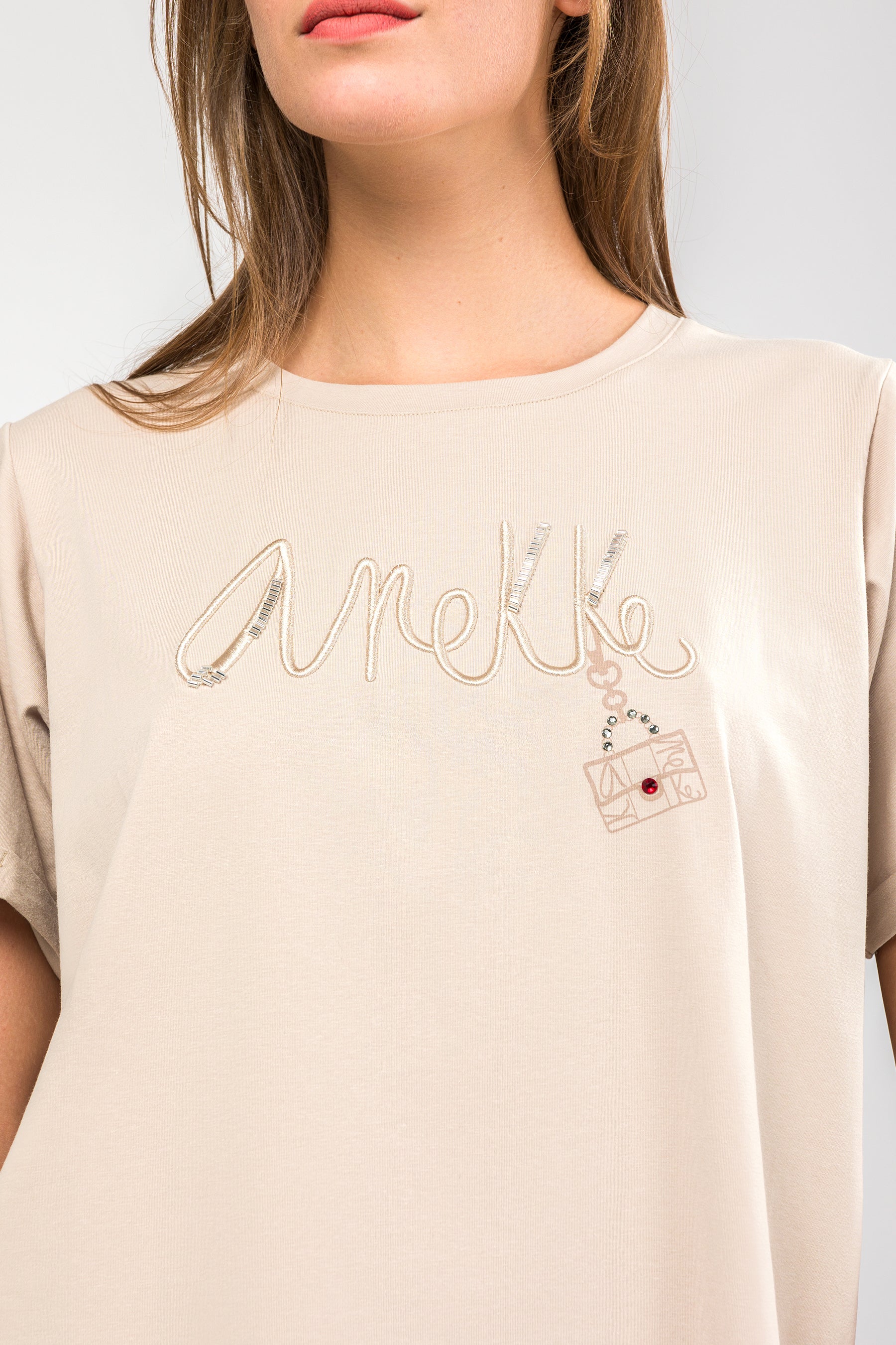 Camiseta manga corta beige logo - Image 2