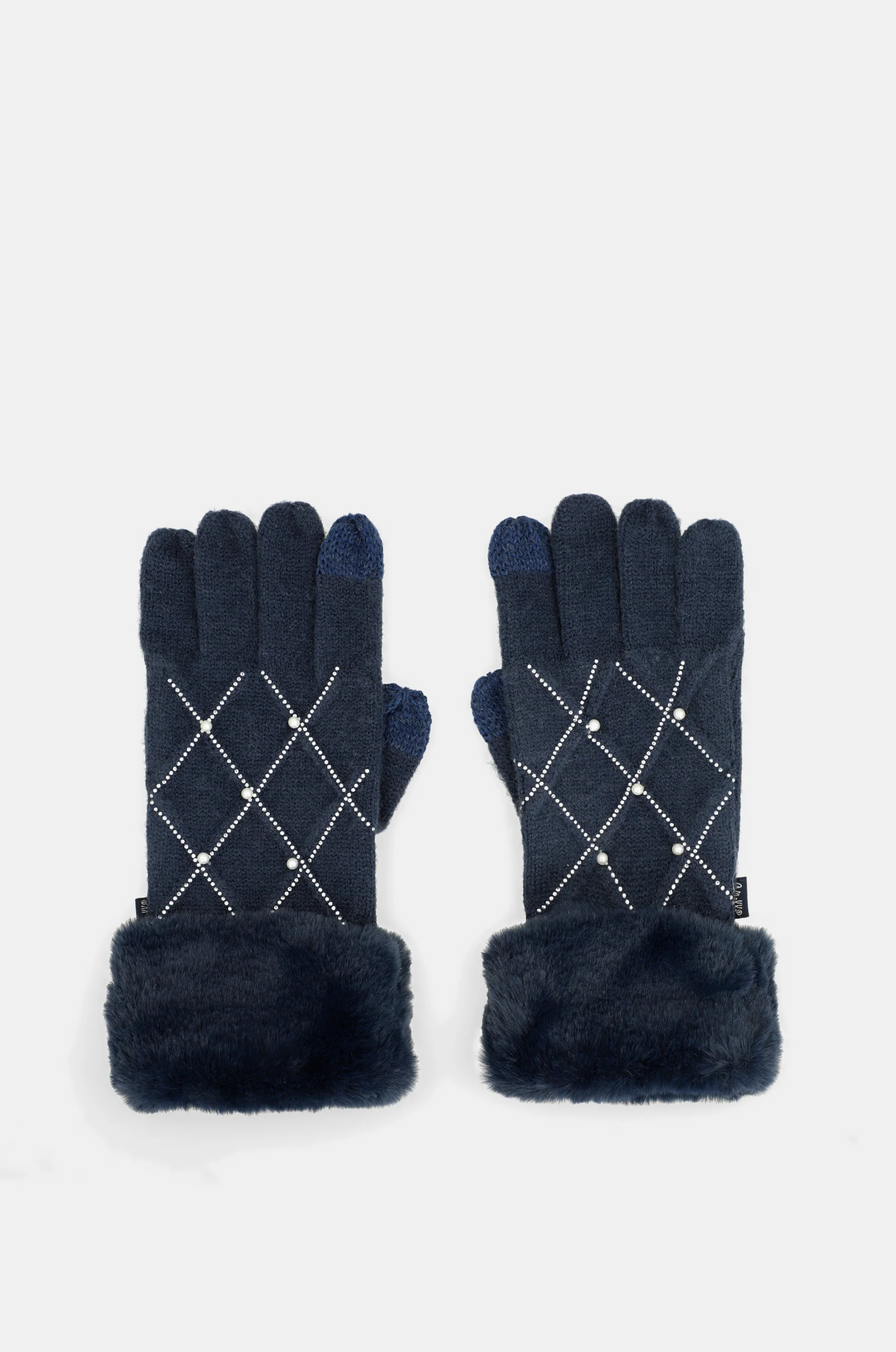 Guantes de punto azules con detalles