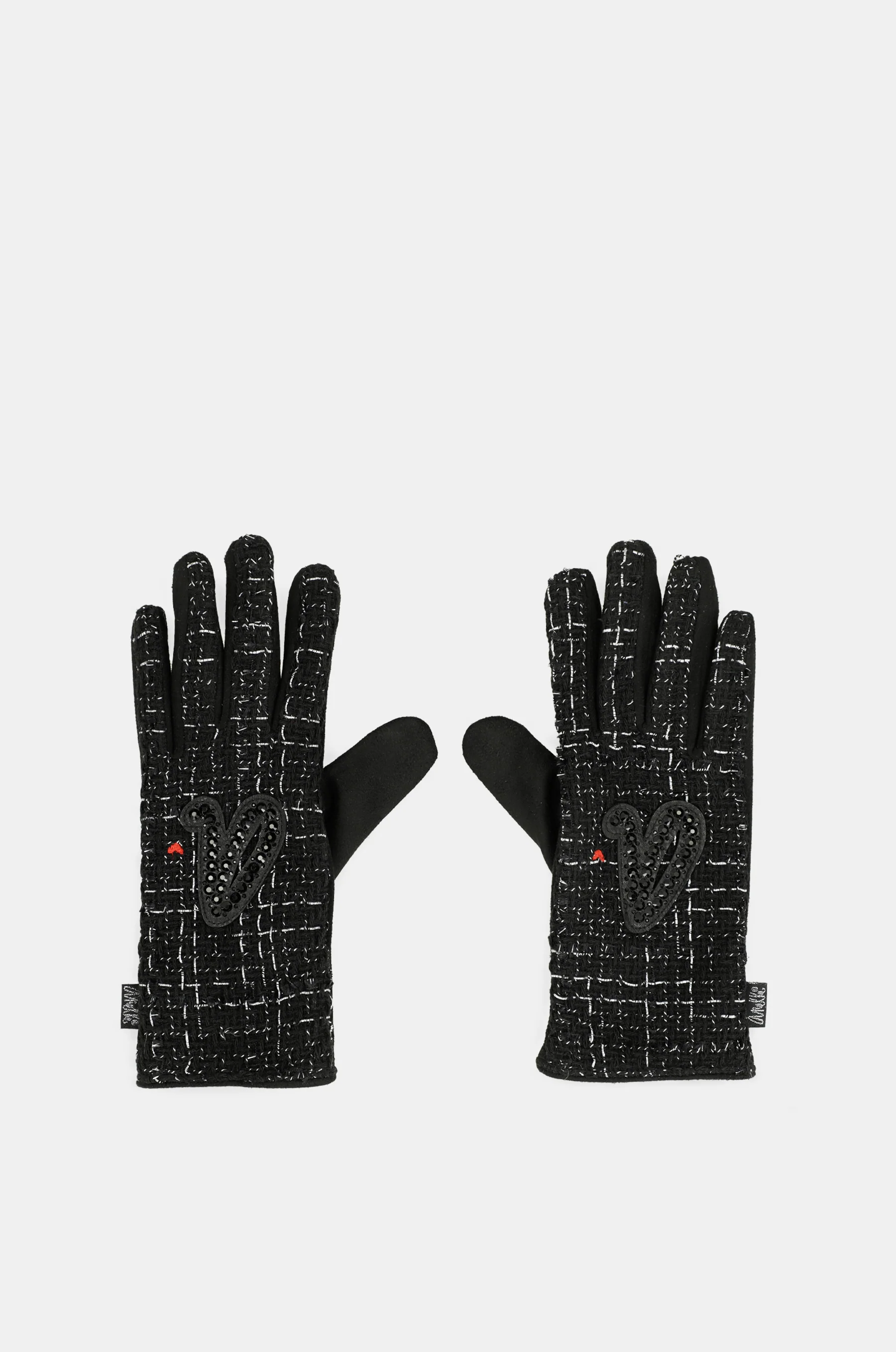 Guantes de tejido tweed negros