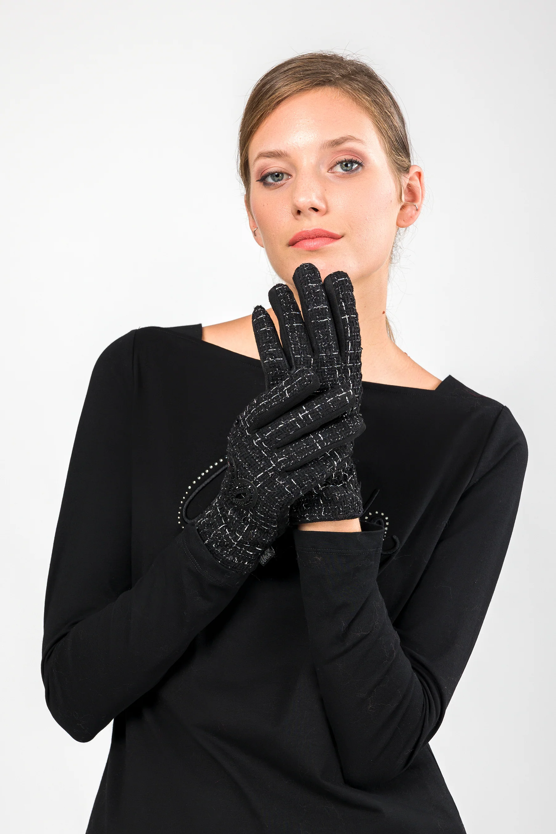 Guantes de tejido tweed negros - Image 2
