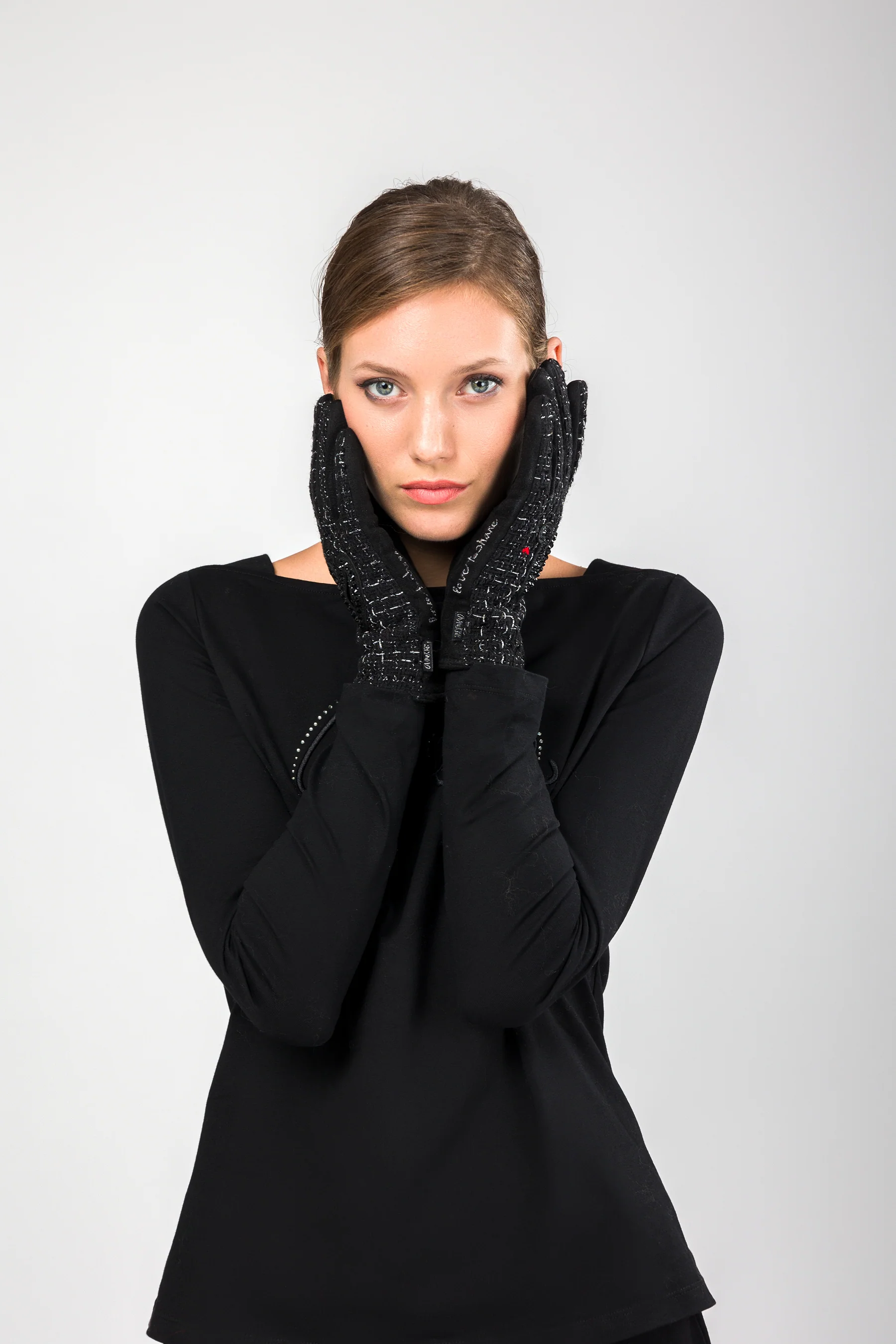 Guantes de tejido tweed negros - Image 4