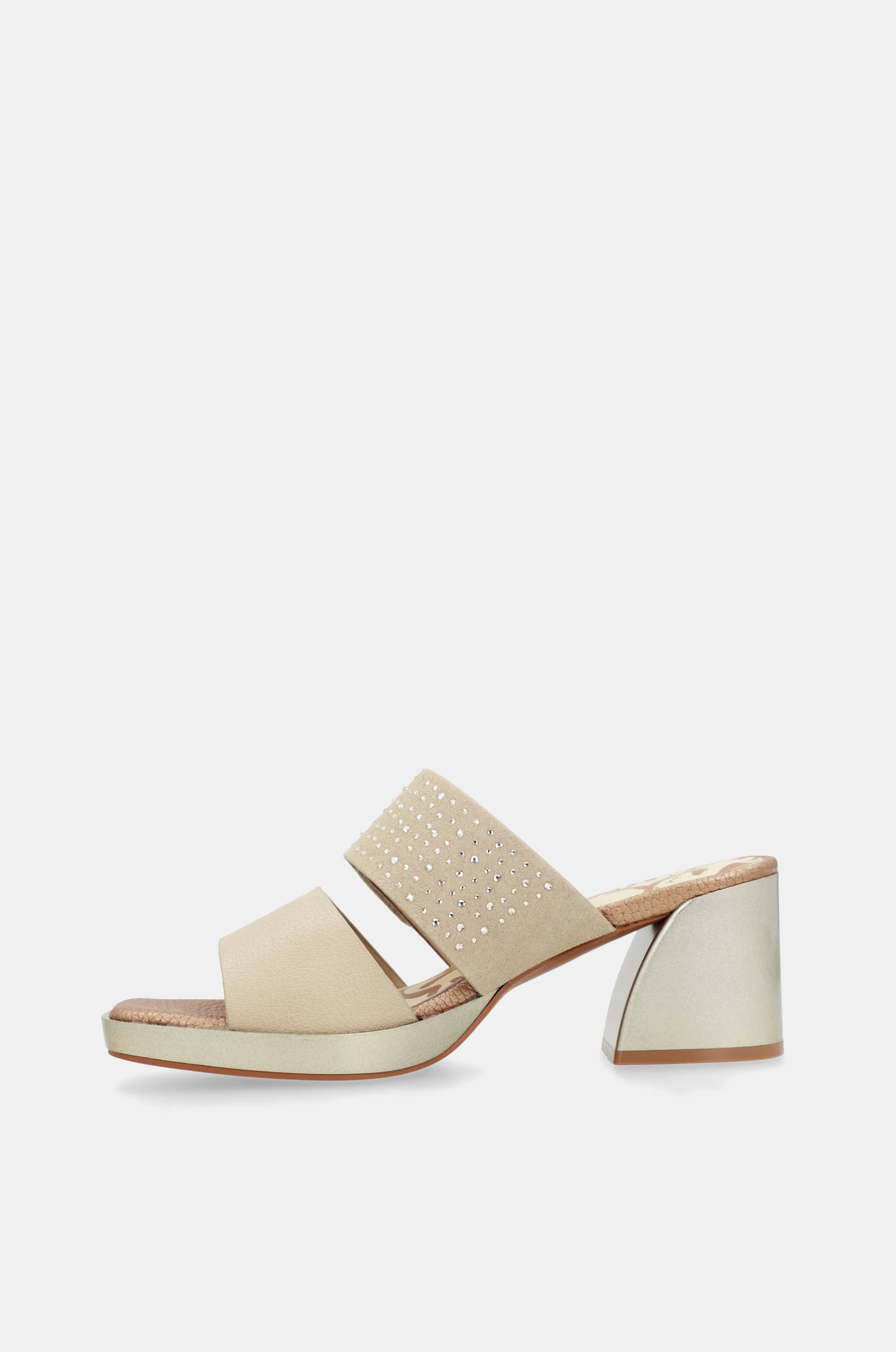 Sandalias con tacón beige con strass - Image 4