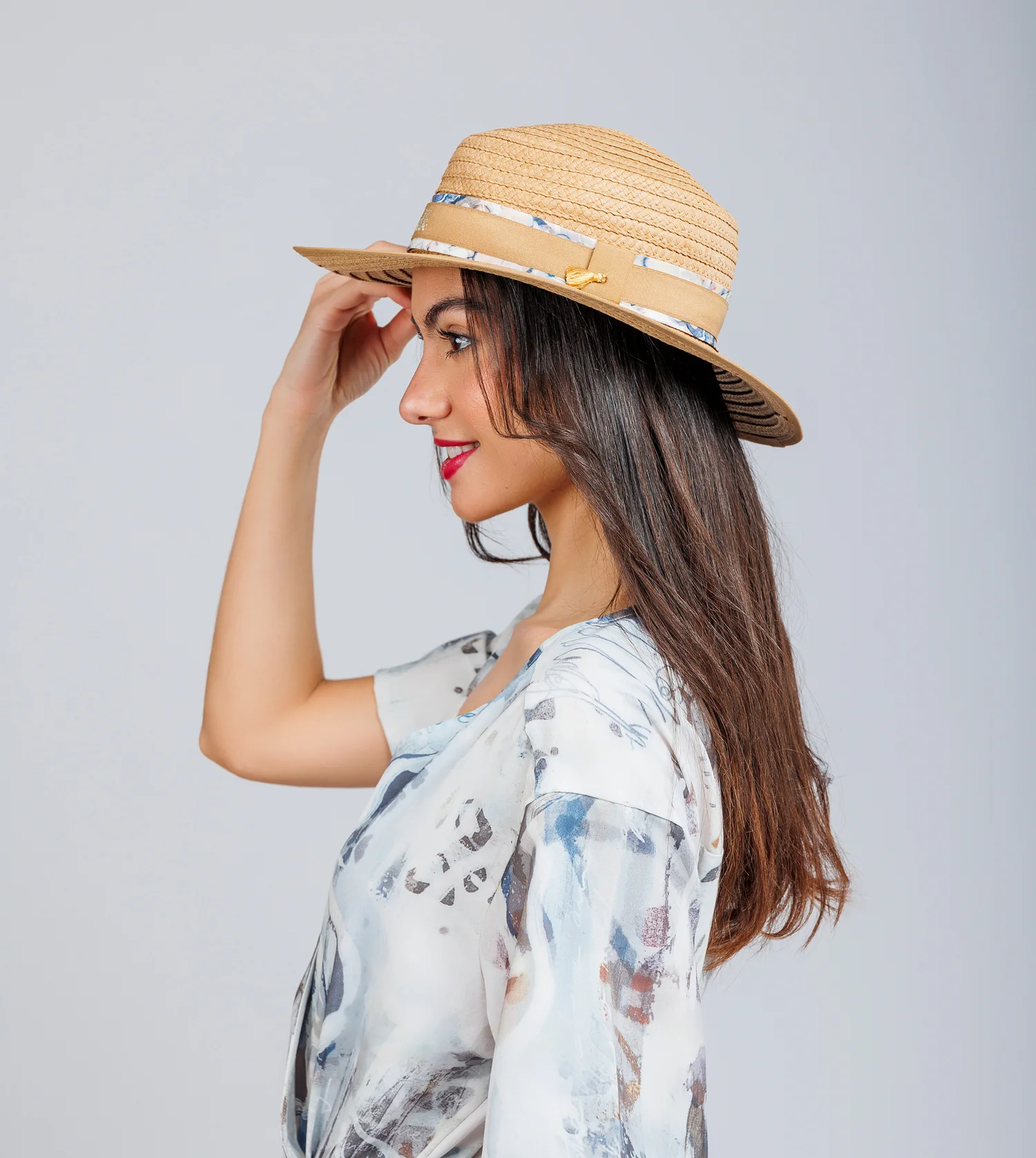 Sombrero de rafia beige - Image 2